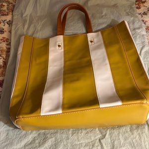 Mustard and white tote